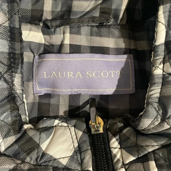 Laura Scott Woman's Quilted Front-Zipper Vest Black White Plaid Size Small - Picture 5 of 8